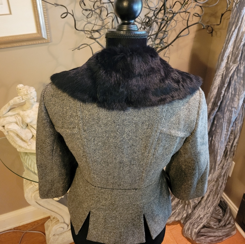 Bebe Wool Blend, Rabbit Fur Trim, Double Breasted Jacket Size XS. Designer H05 - Picture 10 of 14